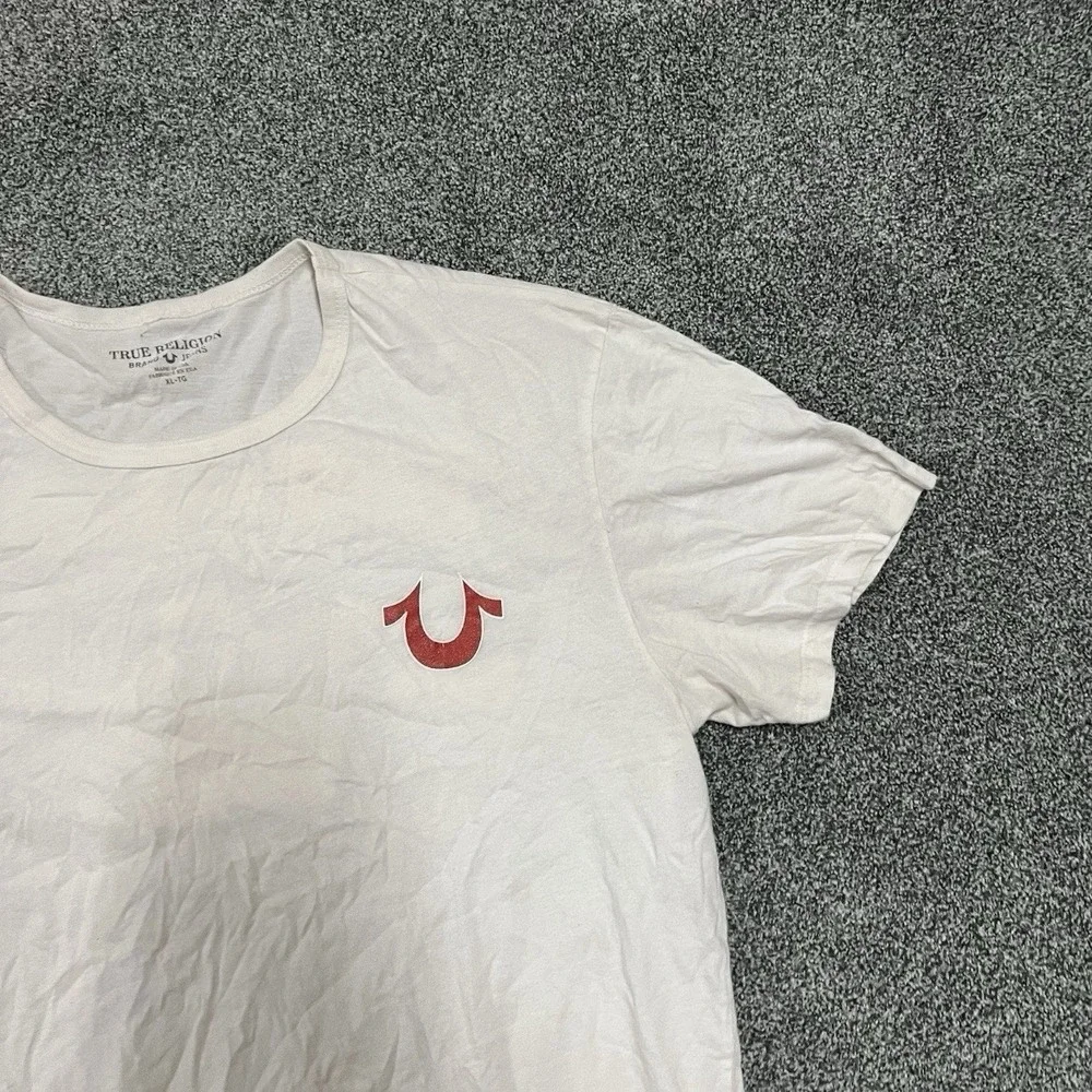 True Religion Men's XL White Logo Short Sleeve Crewneck T-Shirt Casual Tee
